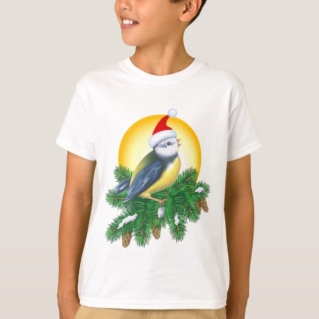 Bird in Santa Hat T-Shirt (Front)