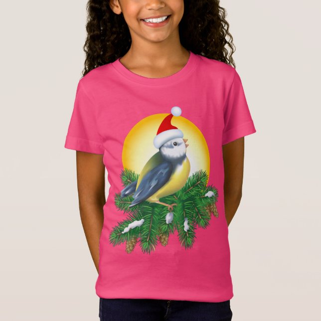 Bird in Santa Hat T-Shirt (Front)
