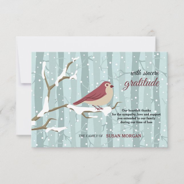 Bird in the Snow Bereavement Thank You Card (Front)