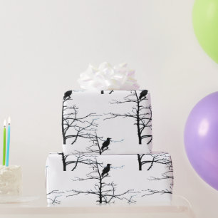 Bird in Tree on Branch Silhouette Wrapping Paper