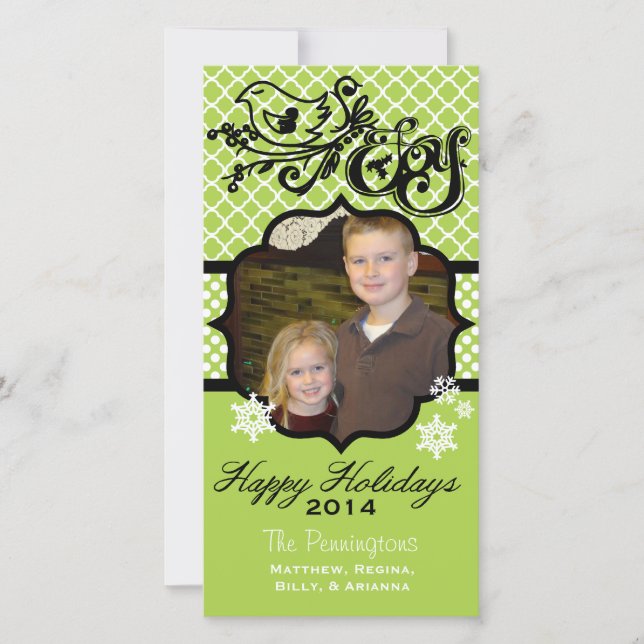 Bird Joy Green Happy Holidays Photo Card (Front)