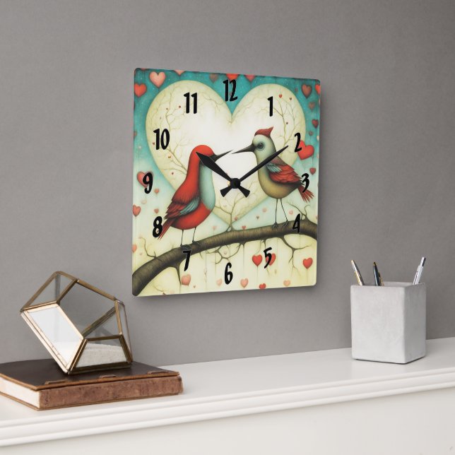 Bird Love 1 Square Wall Clock (Office)