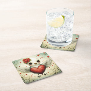 Bird Love 2 Square Paper Coaster