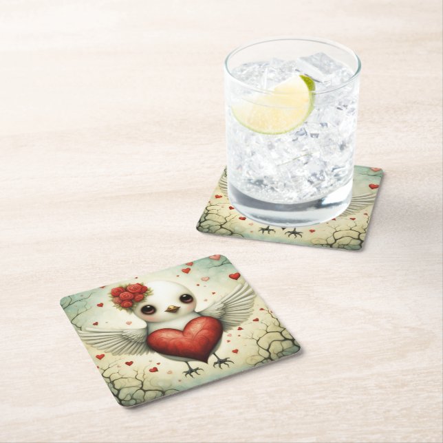 Bird Love 2 Square Paper Coaster (Insitu)