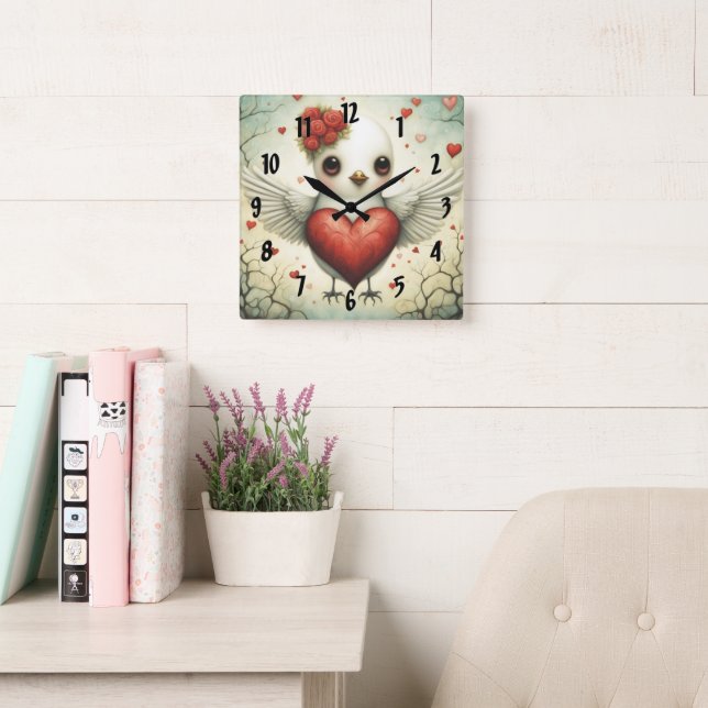 Bird Love 2 Square Wall Clock (Reading Room)