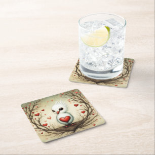 Bird Love 4 Square Paper Coaster