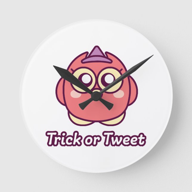 Bird Lover Halloween Cute Owl Witch Round Clock (Front)
