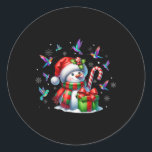 Bird Lover Hummingbirds Snowman Santa Hat Christma Classic Round Sticker<br><div class="desc">Bird Lover Hummingbirds Snowman Santa Hat Christmas Lights</div>