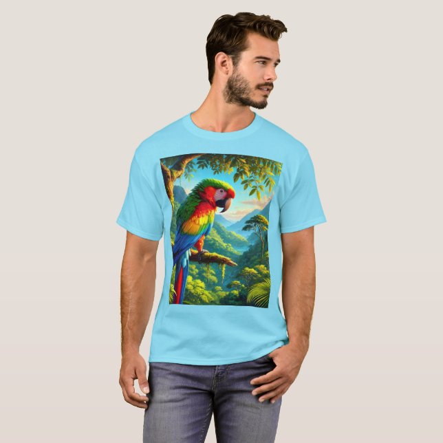 Bird Lover  Macaw Parrot Blue T-Shirt (Front Full)