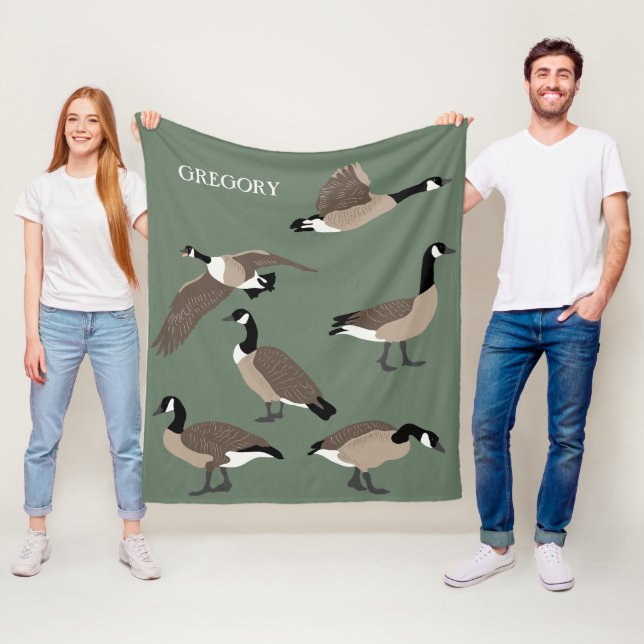 Bird Lovers Canada Geese Illustration Personalised Fleece Blanket (In Situ)
