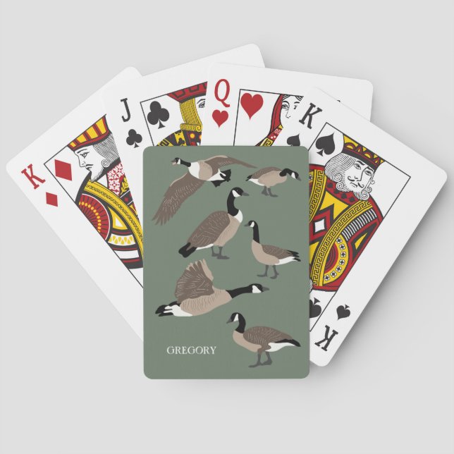 Bird Lovers Canada Geese Illustration Personalised Playing Cards (Back)