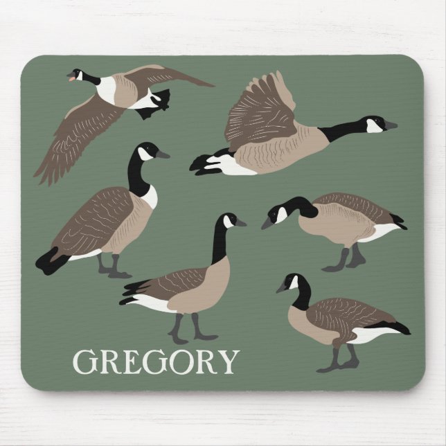 Bird Lovers Canada Geese Illustration Personalized Mouse Pad (Front)