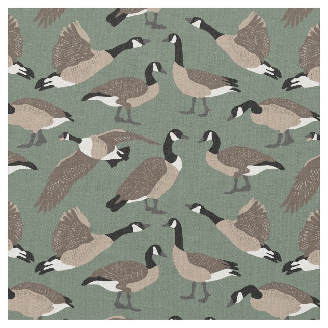 Bird Lovers Canada Geese Pattern Sage Green Fabric (Close Up)
