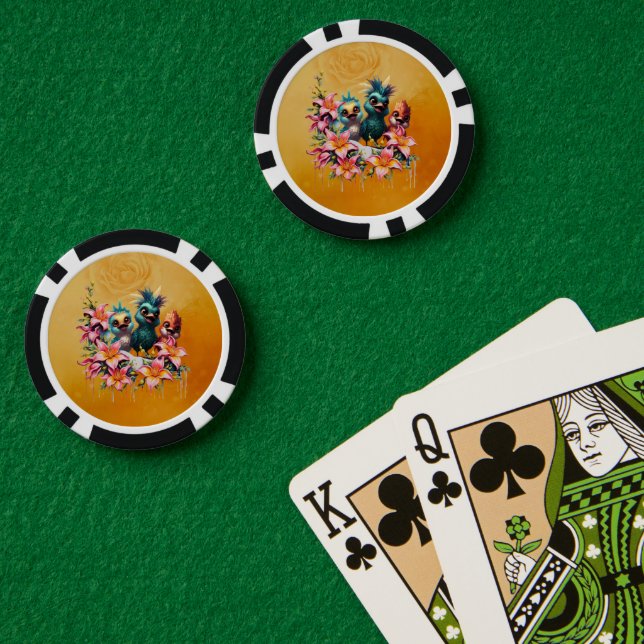 Bird magic in a sea of ​​flowers, poker chips (Poker Table (Double))