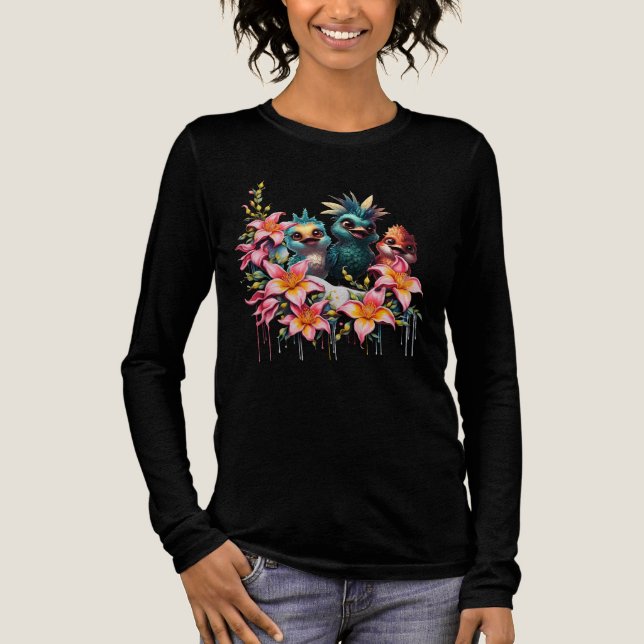 Bird magic in a sea of ​​flowers,  Tri-Blend shirt (Front)