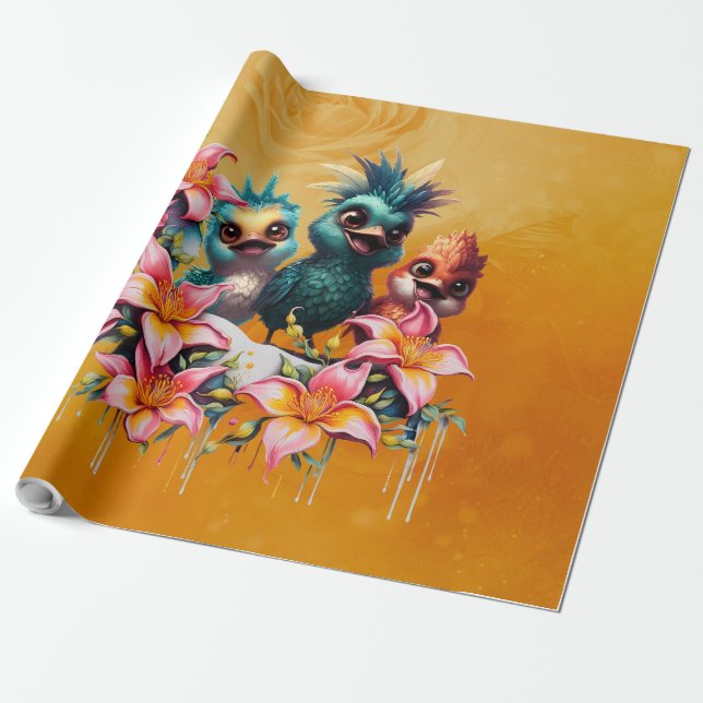 Bird magic in a sea of ​​flowers,  wrapping paper (Unrolled)