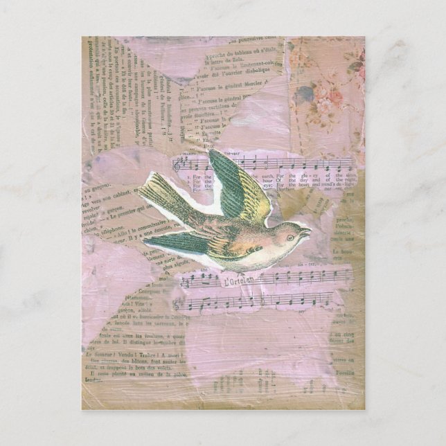 Bird Mixed Media Collage Postcard (Front)