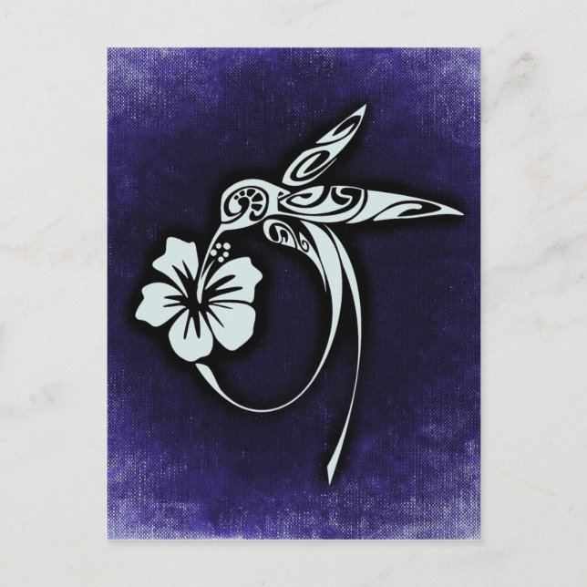 Bird Motif on Blue Postcard (Front)