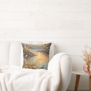 Bird Nature, fantasy illustration, AI, Cushion