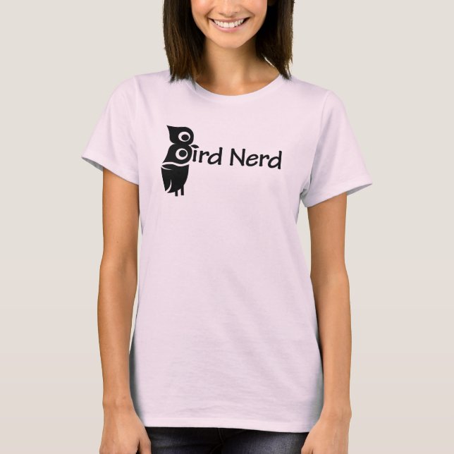 Bird Nerd and Owl Pink T-Shirt (Front)