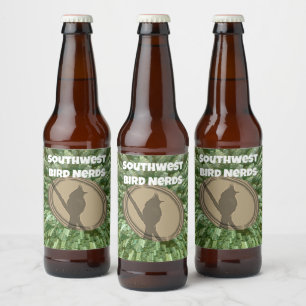 Bird Nerd Club Group Silhouette Brown Green Birder Beer Bottle Label