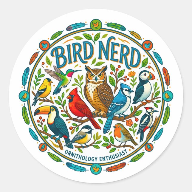 Bird Nerd Logo Classic Round Sticker (Front)