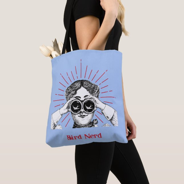 Bird Nerd Woman Binoculars Tote Bag (Close Up)