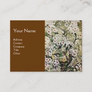 BIRD NEST,BROWN WHITE SPRING FLOWERS MONOGRAM BUSINESS CARD