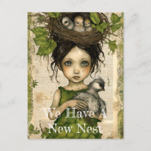 Bird Nest Doll Collage Moving Announcement Postcard