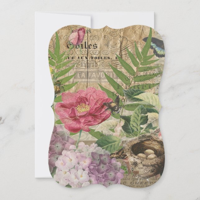 Bird Nest Floral Garden Flower Butterfly Art (Front)