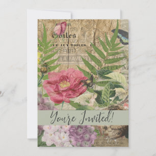 Bird Nest Floral Garden Flower Butterfly Art Invitation