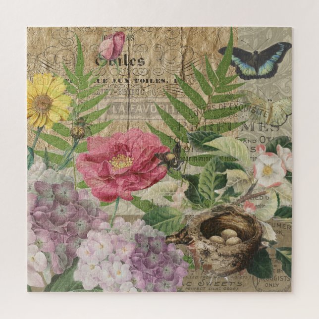 Bird Nest Floral Garden Flower Butterfly Art Jigsaw Puzzle (Vertical)
