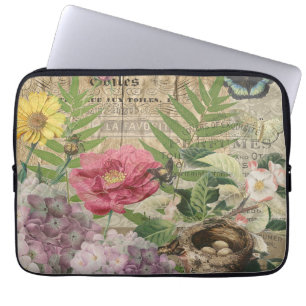 Bird Nest Floral Garden Flower Butterfly Art Laptop Sleeve