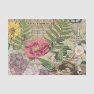 Bird Nest Floral Garden Flower Butterfly Art Tissue Paper