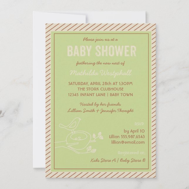 Bird Nest Green Baby Shower Invitation (Front)