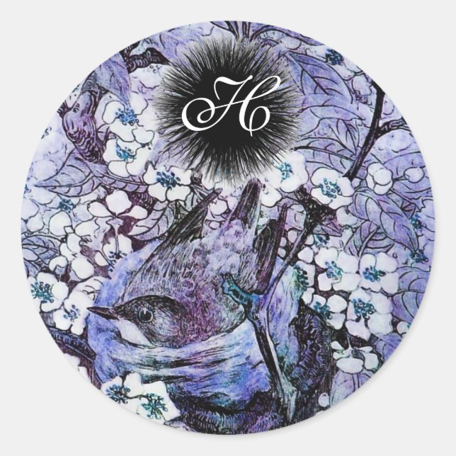 BIRD NEST monogram ,white blue Classic Round Sticker (Front)