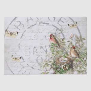 Bird Nest Postmark Butterfly French Script Blue Ti Tissue Paper