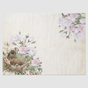 Bird Nest Rose Flower Parchment Decoupage Vintage Tissue Paper