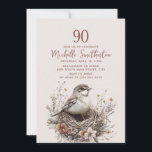 Bird Nest Terracotta Pink 90th Birthday Invitation<br><div class="desc">90th birthday party invitation with a beautiful little bird sitting in her nest and painted in neutral/terracotta shades. Contact me for assistance with your customisations or to request additional matching or coordinating Zazzle products for your celebration.</div>