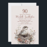 Bird Nest Terracotta Pink 90th Birthday Invitation<br><div class="desc">90th birthday party invitation with a beautiful little bird sitting in her nest and painted in neutral/terracotta shades. Contact me for assistance with your customisations or to request additional matching or coordinating Zazzle products for your celebration.</div>