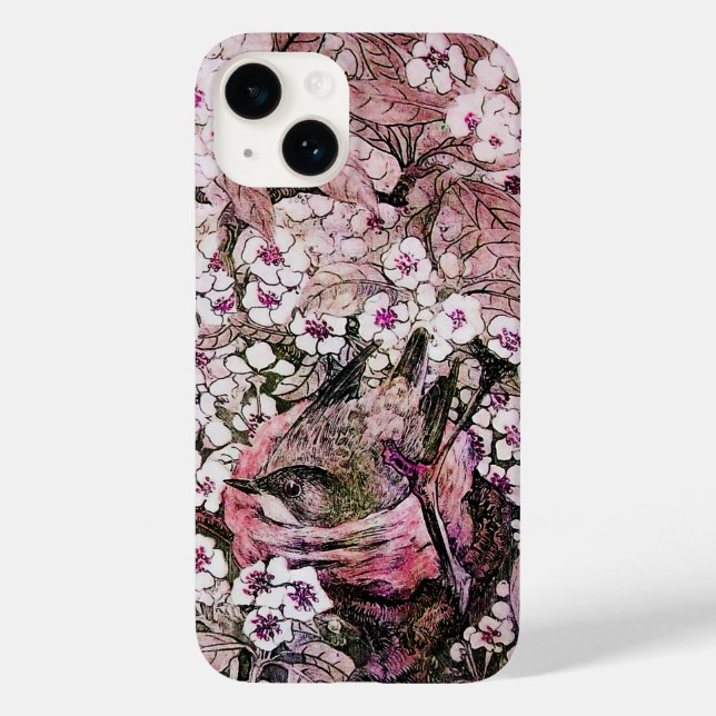 BIRD NEST ,TREE WITH WHITE PINK SPRING FLOWERS Case-Mate iPhone CASE (Back)