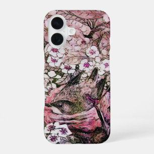 BIRD NEST ,TREE WITH WHITE PINK SPRING FLOWERS iPhone 16 CASE
