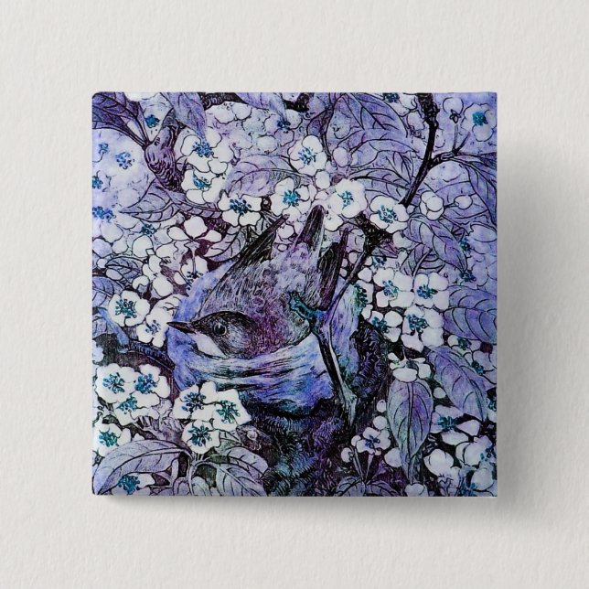 BIRD NEST ,white blue 15 Cm Square Badge (Front)
