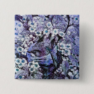BIRD NEST ,white blue 15 Cm Square Badge