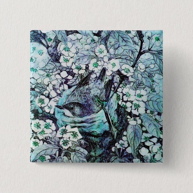 BIRD NEST ,white blue 15 Cm Square Badge (Front)