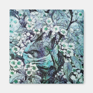 BIRD NEST ,white blue Magnet