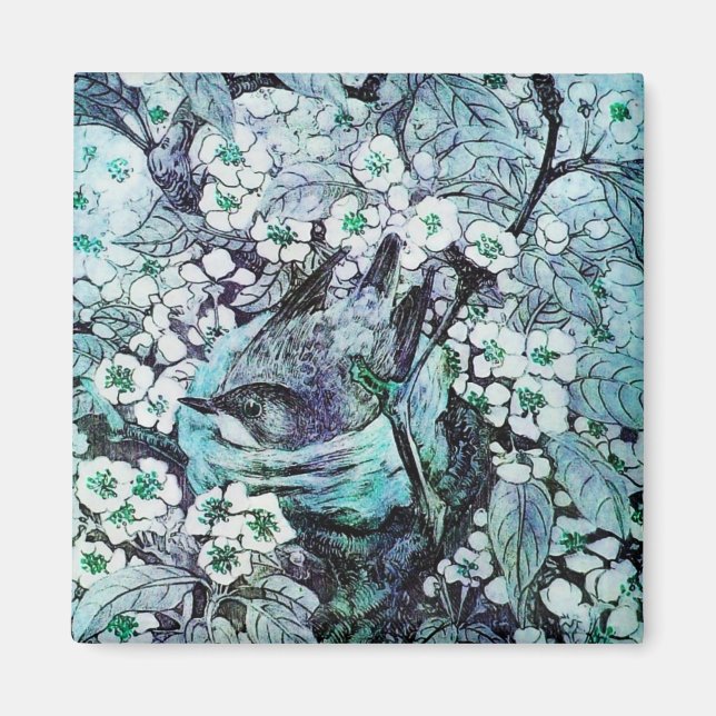 BIRD NEST ,white blue Magnet (Front)