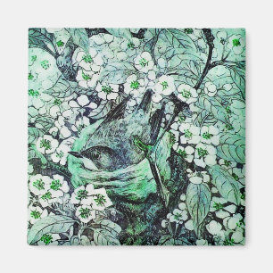 BIRD NEST ,white green Magnet