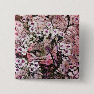 BIRD NEST ,white red pink 15 Cm Square Badge