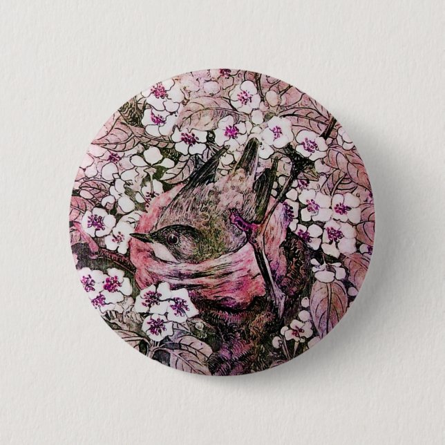 BIRD NEST ,white red pink 6 Cm Round Badge (Front)